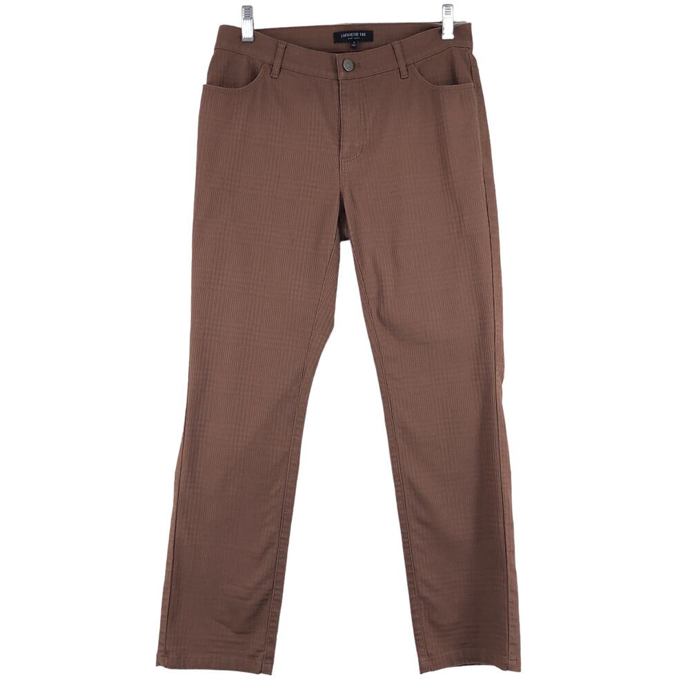 Lafayette 148 New York Womens Size 4 Pants Glen Plaid Texture Stretch Brown